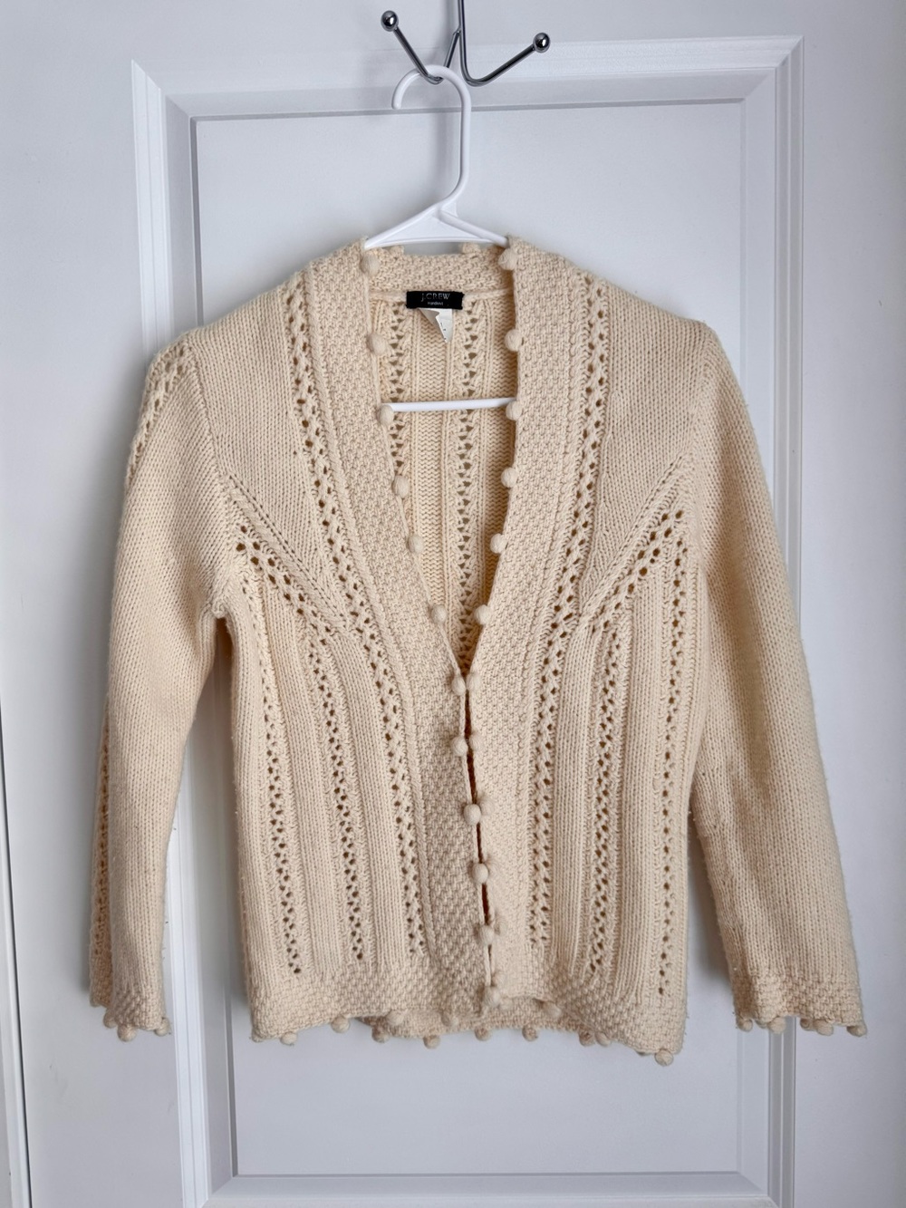 Vintage 2006 J.Crew Handknit Wool Cashmere Bobble Trim Cropped Cardigan - Small